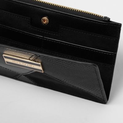 Black snake print panel slim purse